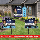 10 Pack Custom Open House Arrow Yard Sign 18" x 24", 2 Sided Add Your Text, Logo, Photo Personalized Directional Signs with Metal H-Stake