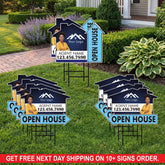 10 Pack Custom Open House Arrow Yard Sign 18" x 24", 2 Sided Add Your Text, Logo, Photo Personalized Directional Signs with Metal H-Stake