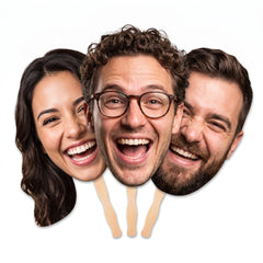 Custom Big Head Cutout Fans with Wooden Handle – Personalized Large Face on a Stick for Weddings & Events