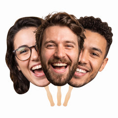 Custom Big Head Cutout Fans with Wooden Handle – Personalized Large Face on a Stick for Weddings & Events
