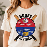 Custom House Divided Baseball Shirt, Personalized Two Team Name Tee, Split Ball Rivalry Design, Game Day Family Outfit, Custom Team Gift