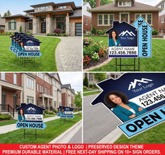 10 Pack Custom Open House Arrow Yard Sign 18" x 24", 2 Sided Add Your Text, Logo, Photo Personalized Directional Signs with Metal H-Stake