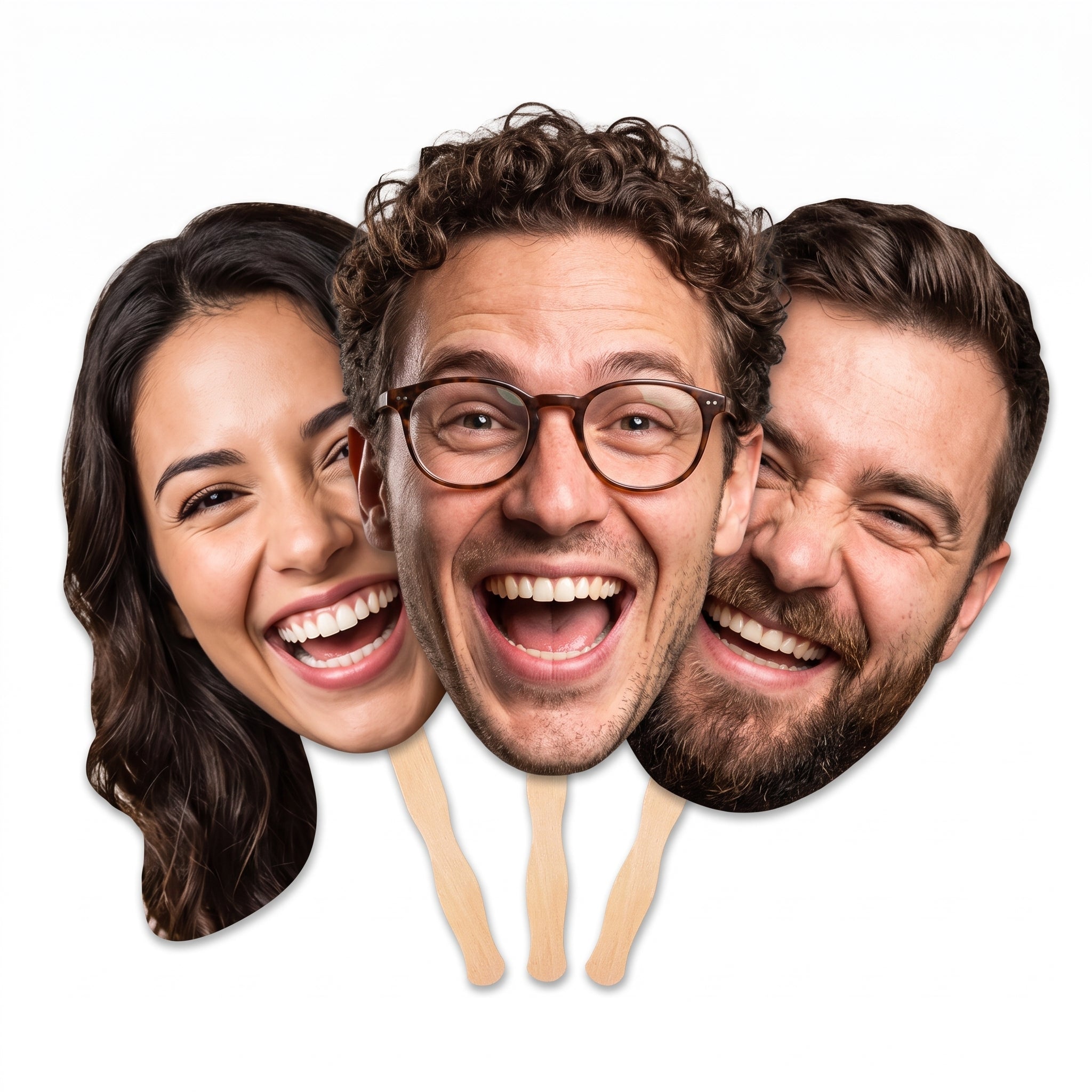 Custom Big Head Cutout Fans with Wooden Handle – Personalized Large Face on a Stick for Weddings & Events