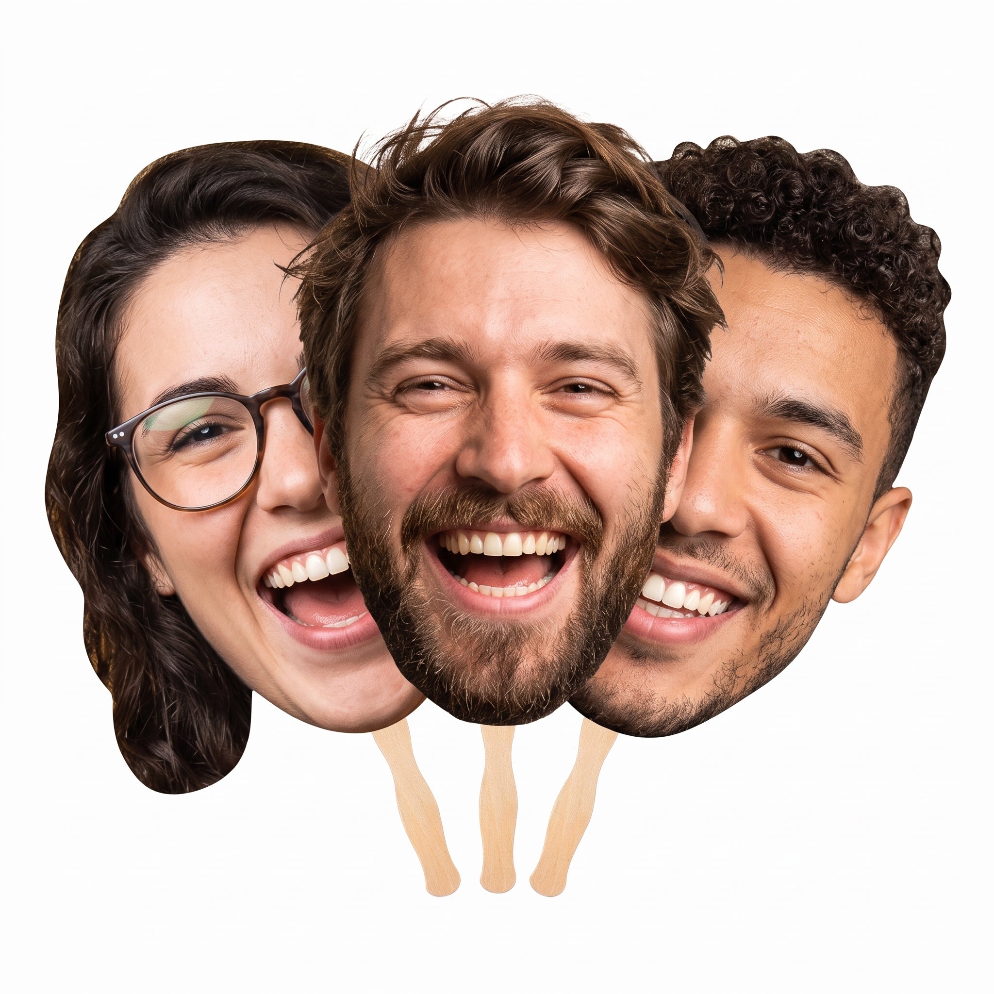 Custom Big Head Cutout Fans with Wooden Handle – Personalized Large Face on a Stick for Weddings & Events