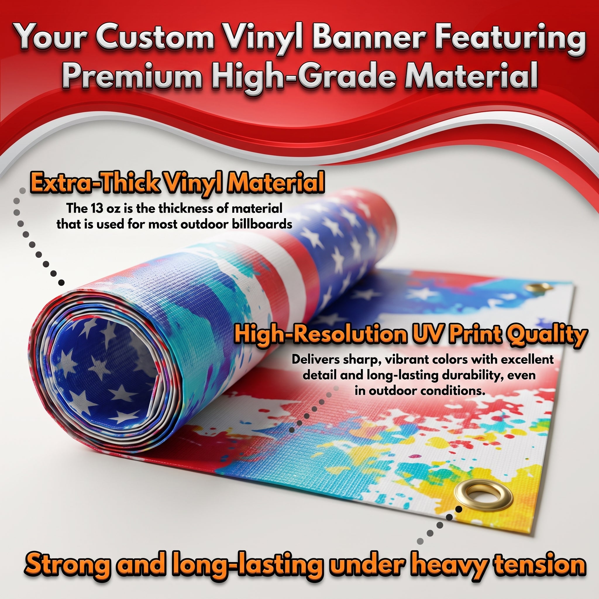 Custom Vinyl Banner 13oz – Heavy Duty Waterproof & UV Resistant Outdoor Advertising Sign with Grommets