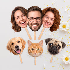 Custom Big Head Cutout Fans with Wooden Handle – Personalized Large Face on a Stick for Weddings & Events