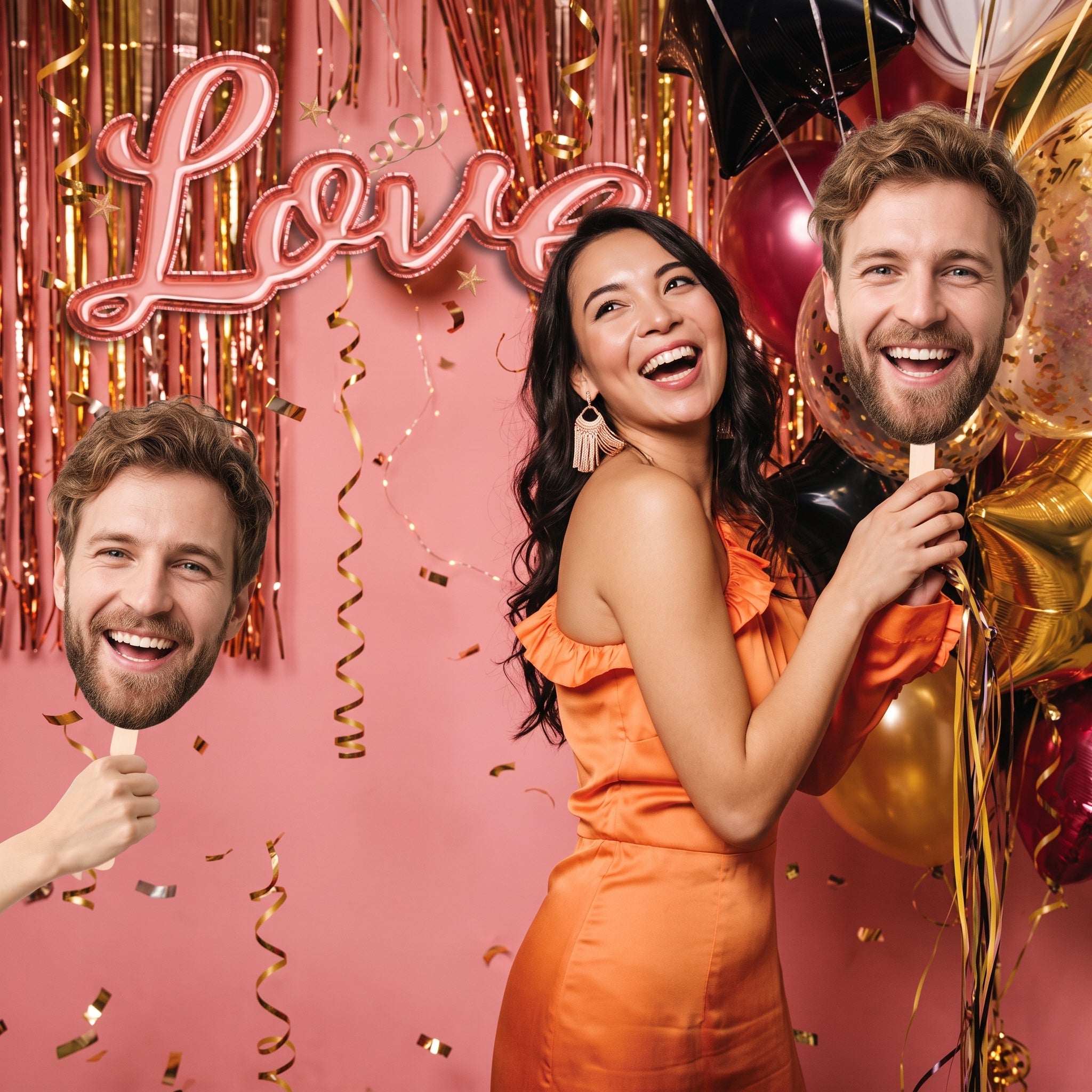 Custom Big Head Cutout Fans with Wooden Handle – Personalized Large Face on a Stick for Weddings & Events