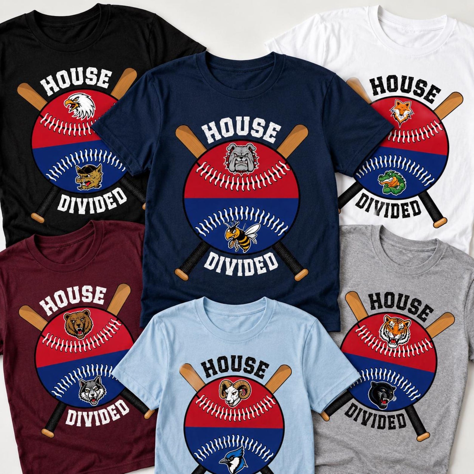Custom House Divided Baseball Shirt, Personalized Two Team Name Tee, Split Ball Rivalry Design, Game Day Family Outfit, Custom Team Gift