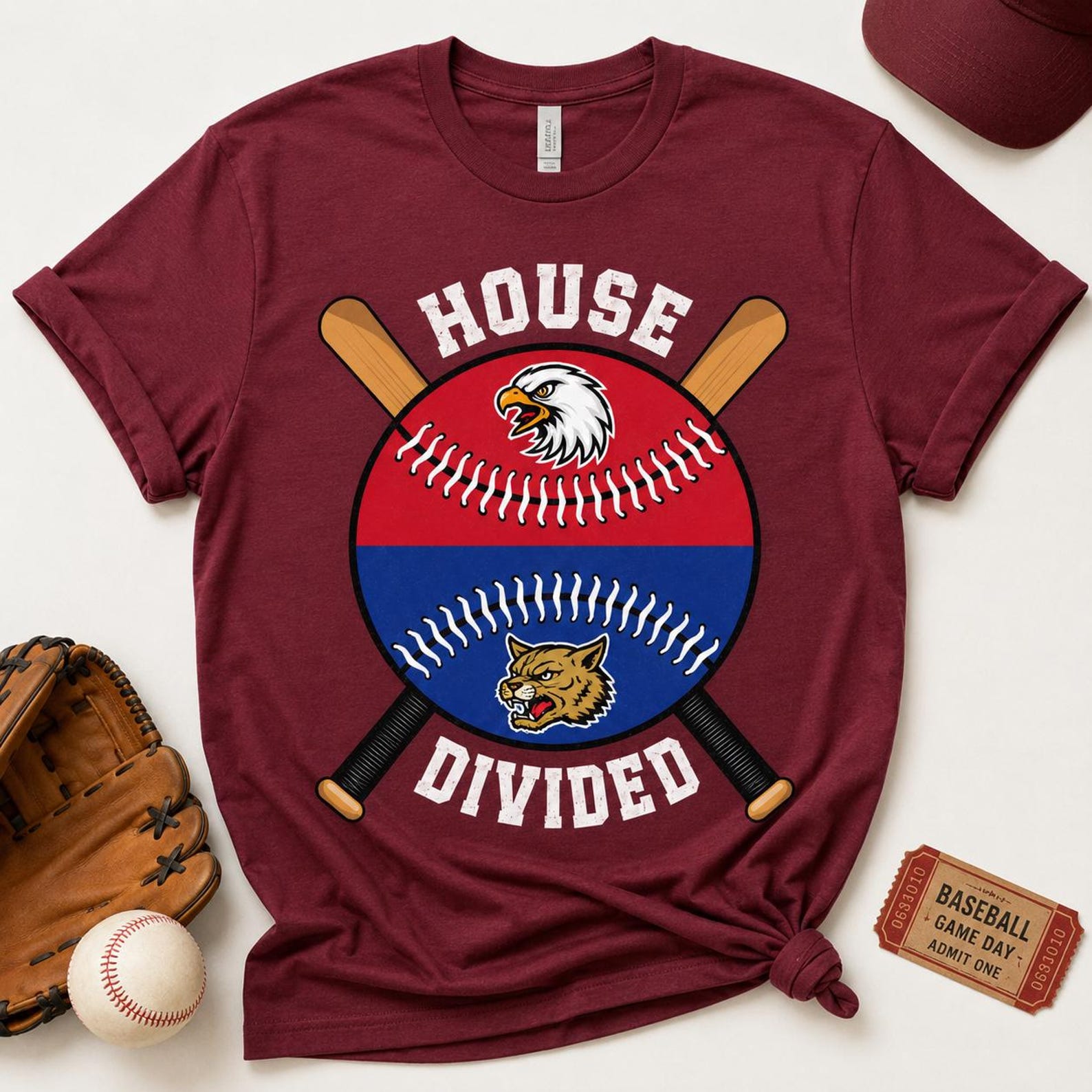 Custom House Divided Baseball Shirt, Personalized Two Team Name Tee, Split Ball Rivalry Design, Game Day Family Outfit, Custom Team Gift