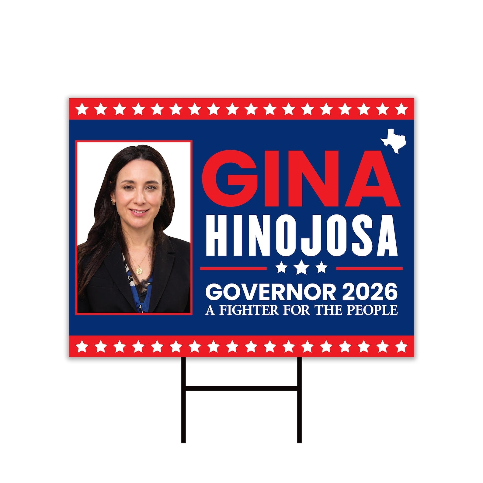 Gina Hinojosa For Texas Governor 2026 Yard Sign, Corrugated Plastic Governor Elections Race Red White & Blue Yard Sign with Metal H-Stake
